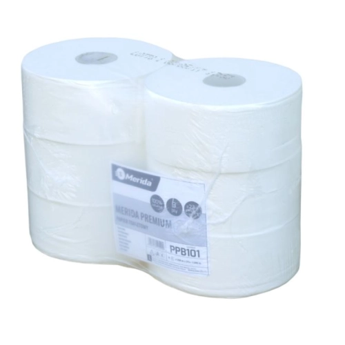 Trójwarstwowy papier toaletowy z celulozy Merida Premium śr. 23 cm – papier toaletowy w standardowej rolce, 200 m – perforacja i odcinki papieru